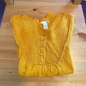 H&M orange linen blend bib-front short sleeve top